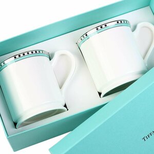 ◆未使用◆TIFFANY&CO.◆プラチナブルーバンド マグカップ 2客◆ティファニー専用BOX付◆