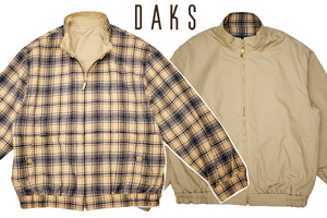 A-4411★DAKS ENGLAND ダックス イングランド★ウール×コットン 2WAY リバーシブル スイングトップジャケット ブルゾン ドリズラー M