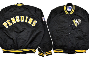 A-4434★美品★NHL Pittsburgh Penguins ピッツバーグ・ペンギンズ アイスホッケー Chalk Line★90sアメリカ USA製 スタジアムジャンパー L