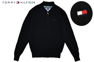 Y-5216★美品★TOMMY HILFIGER GOLF トミーヒルフィガー ゴルフ★正規品 ロゴ刺繍 ブラック黒色 ハーフジップ コットン ニット セーター L