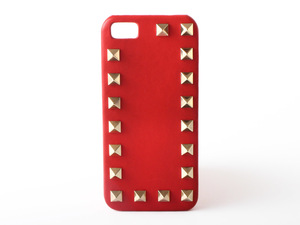 N13058 美品 VALENTINO GARAVANI ヴァレンティノ ガラヴァーニ iPhoneケース 5/5S アイフォンケース スタッズ レザー レッド 赤 スマホ