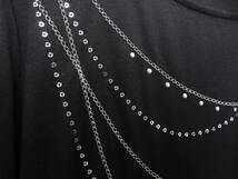 9533 新品未使用 MARY QUANT マリークヮント チェーン ネックレス風 ラインストーン 装飾 長袖 カットソー Tシャツ M 黒 レディース_画像3