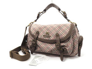 13604 美品 BURBERRY バーバリーブルーレーベル ノバチェック ホースロゴ ナイロン×レザー 2WAY 肩掛け ハンドバッグ ピンク×茶 三陽商会