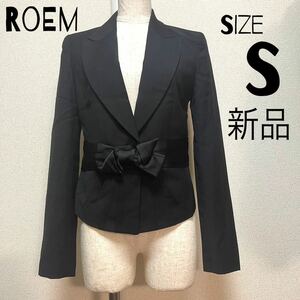 ジャケット 韓国 ROEM レディース Sサイズ リボン テーラードジャケット 明洞 K-pop ブラック　黒　新品 タグ付き 1つボタン ロエム