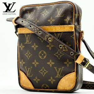 1円●美品●LOUIS VUITTON ルイヴィトン ダヌーブ ショルダーバッグ ポーチ ポシェット 鞄 かばん モノグラム レザー PVC 斜め掛け可 茶