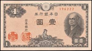 日本 日本銀行券A号1円 二宮1円紙幣 昭和21年 123mm×68mm　＜196222＞ 未使用～準未使用位