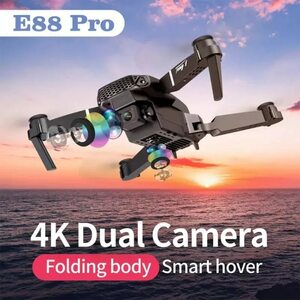 【 ドローン E88 Pro 4K 2カメラ 免許不要】初心者 小型二重カメラ 4KHD高画質 空撮 室内 超安定 高度維持 プレゼント ブラック
