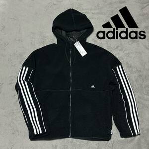 Lサイズ 新品 adidas シティ スリーストライプス シェルパジャケットバッジ オブ スポーツ ボアジャケット パーカー 黒 ブラック 防寒 厚手