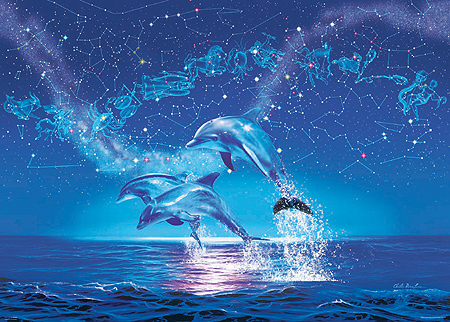 52-911 Out of print 2000 piece jigsaw puzzle Lassen Starlight Dolphin, toy, game, puzzle, jigsaw puzzle