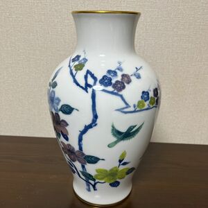 大倉陶園　梅 椿 鳥 金彩 花瓶 