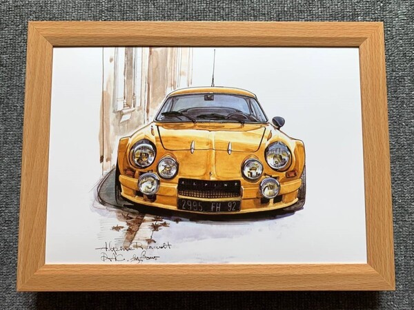 ■BOW。池田和弘『Alpine Renault A110 1600S』B5サイズ 額入り 貴重イラスト 印刷物 ポスター風デザイン 額装品 アートフレーム 旧車