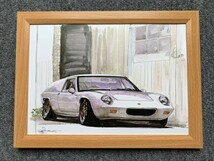  ■BOW。池田和弘『Lotus Europa S2』B5サイズ 額入り 貴重イラスト 印刷物 ポスター風デザイン 額装品 アートフレーム 旧車_画像1