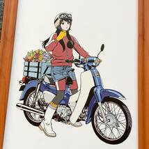 ■江口寿史『HONDA New Super Cub 18 B』B5サイズ 額入り 貴重イラスト 印刷物 ポスター風デザイン 額装品 アートフレーム インテリア_画像2