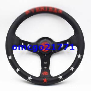  new goods quality guarantee Vertex style steering gear racing steering wheel 13 -inch black original leather stitch steering wheel RED 7 STAR 1p