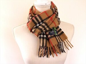 美品☆クリーニング済 BURBERRY【バーバリー】カシミヤ100％マフラー ベージュ系チェック☆茶色☆ロゴ☆メンズ☆レディース☆通勤通学