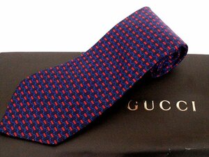 美品☆GUCCI【グッチ】イタリア製 シルクネクタイ☆紺×赤系☆メンズ☆ロゴ☆スーツ☆フォーマル☆パーティ☆