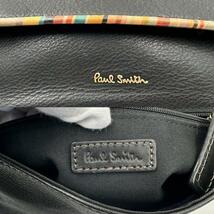 《良品》Paul Smith ポールスミス メンズ マルチストライプ レザー ショルダーバッグ サコッシュ ブラック 斜め掛け_画像10