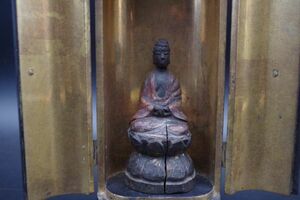 古い木彫りの仏像 厨子入り 阿弥陀 中国 珍品