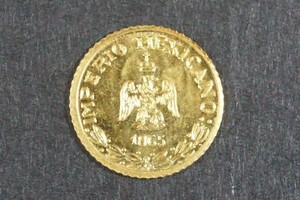 (955)収集家旧蔵品【世界最小の金貨】1865年メキシコ 1ペソ金貨 マクシミリアン皇帝ゴールドコイン K21.6 金900 PESOS 1P貨幣古銭硬貨mi