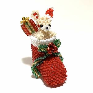 クリスマスブーツ　赤　サンタクロース　ビーズドール　Christmas Santa Claus Xmas bead doll Amigurumi 編みぐるみ　うさぎ