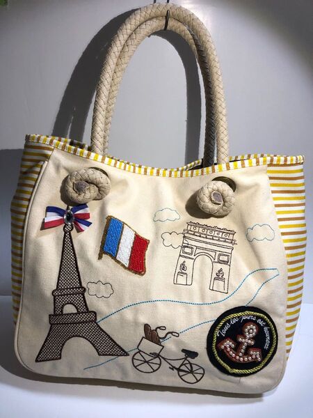 l'armoire de luxe ハンドバッグ ビッグ 綱 ハンド キャンパス フランス パリ モチーフ エッフェル塔 凱旋門