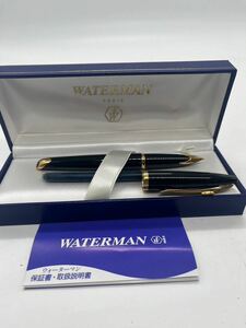 【美品】WATERMAN ウォーターマン PARKER ペン先 18K 750 万年筆 ボールペン ネーム入り 筆記用具 ブラック系