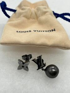 【極美品】LV ルイヴィトン LOUIS VUITTON ピアス AK1213 ブラック系 パール ロメンズ レディース アクセサリー