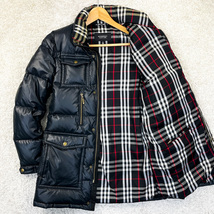 【BURBERRY BLACK LABEL】ポリエステル100％ ロングダウンジャケット ダウンコート ノバチェック 黒ブラック M バーバリーブラックレーベル_画像1