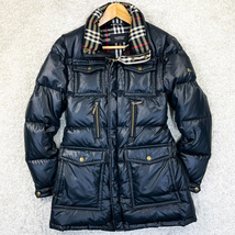 【BURBERRY BLACK LABEL】ポリエステル100％ ロングダウンジャケット ダウンコート ノバチェック 黒ブラック M バーバリーブラックレーベル_画像2