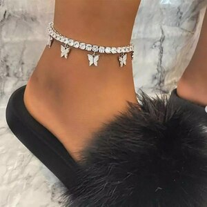  anklet silver chain butterfly butterfly rhinestone lady's Korea No-brand dressing up jewelry accessory #C745-8