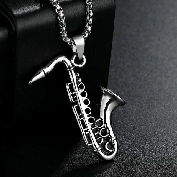 ネックレス シルバー チェーン サックス Saxophone 木管 楽器 ユニセックス メンズ レディース 音楽 吹奏楽 ヴィンテージ #C1904-3
