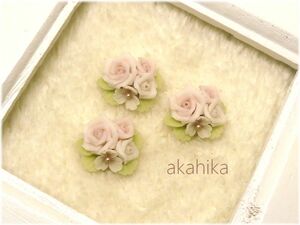 akahika*樹脂粘土花パーツ*ブーケ・薔薇・ライトピンク