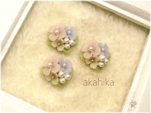 akahika*樹脂粘土花パーツ*ブーケ・小花・ピンク＆パープル