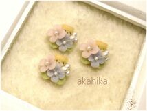 akahika*樹脂粘土花パーツ*ちびくまブーケ・小花・ピンク＆パープル_画像1