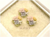 akahika*樹脂粘土花パーツ*ちびくまブーケ・小花・ピンク＆パープル_画像2