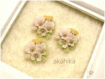 akahika*樹脂粘土花パーツ*ちびくまブーケ・花束・ビオラ・ピンク_画像1