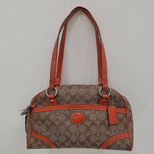 COACH コーチ シグネチャー ハンドバッグ ボストンバッグ ベージュ オレンジ F1220-F18918