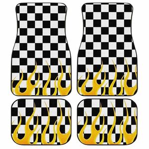  checker & fire - pattern floor mat car mat hot rod liking .