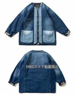 今季 着回しバツグン デニム＆ネイティブアメリカン 2way リバーシブル ノーカラージャケット カバーオール M～2XL