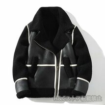 最高級 ムートンコート ブルゾン 羊革 毛皮 ファーコート ライトジャケット 配色 シープスキン ラムレザー ブラック2XL_画像1