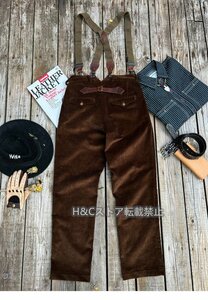 注目アメリカン レトロ フィッシュテール ヘヴィ コーデュロイ パンツ 2色展開 サイズS～3XL アメカジ サスペンダー ヴィンテージ