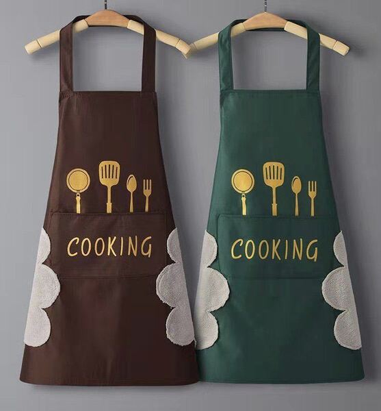 新品 エプロン 動きやすい 前掛け 防汚撥水 大人 フリーサイズ 作業 職人 キッチン お料理 美容師 保育士 シェフ DIY 2枚セット 茶 緑