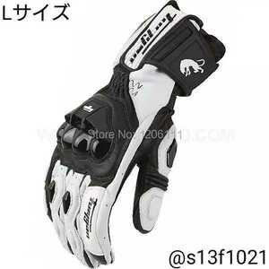 [ free shipping ] leather made bike glove white base L size racing glove 