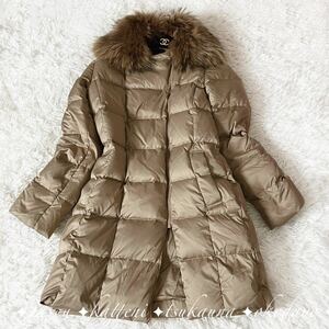 BOSCH Bosch down coat down jacket long coat asian racoon fur real fur flair beige 38 M feather 