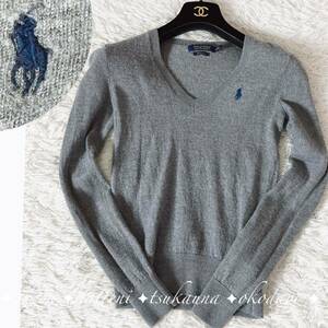 POLO GOLF RALPHLAUREN ポロゴルフ ラルフローレン ウール100% ニット セーター ホースロゴ ワンポイント刺繍 グレー ネイビー 紺色 XS