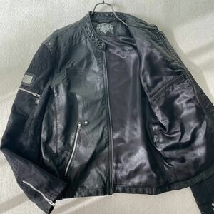 べリック BERIK【美品・超希少サイズ】シングルライダースジャケット バイクウェア XXL ブラック 黒 バックプリント メンズ バイカー 装備