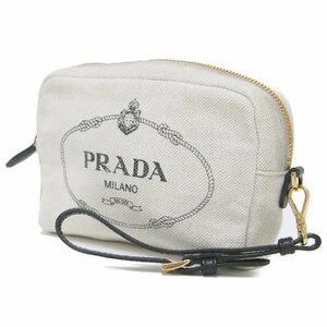 PRADA プラダ ポーチ ミニ スクエア ファスナー ストラップ 1NE021 MISTOLINO ミストリノ キャンバス ナチュラル アイボリー イタリア製