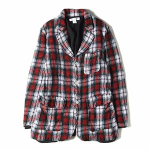 美品 COMME des GARCONS コムデギャルソン 22AW タータン チェック ウール 縮絨 3B テーラード ジャケット Tartan Wool Blazer XL 日本製