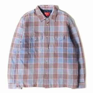 Supreme シュプリーム 18AW フェード加工 キルティング ライナー チェック ネル シャツ Quilted Faded Plaid Shirt ダスティーブルー M