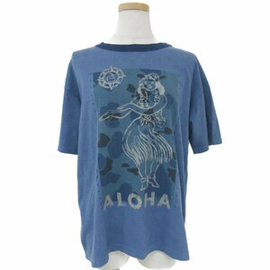 45R フォーティファイブ・アール Tシャツ カットソー トップス ブルー 1 半袖 マップde迷彩の908オーシャン フラガール プリント ALOHA